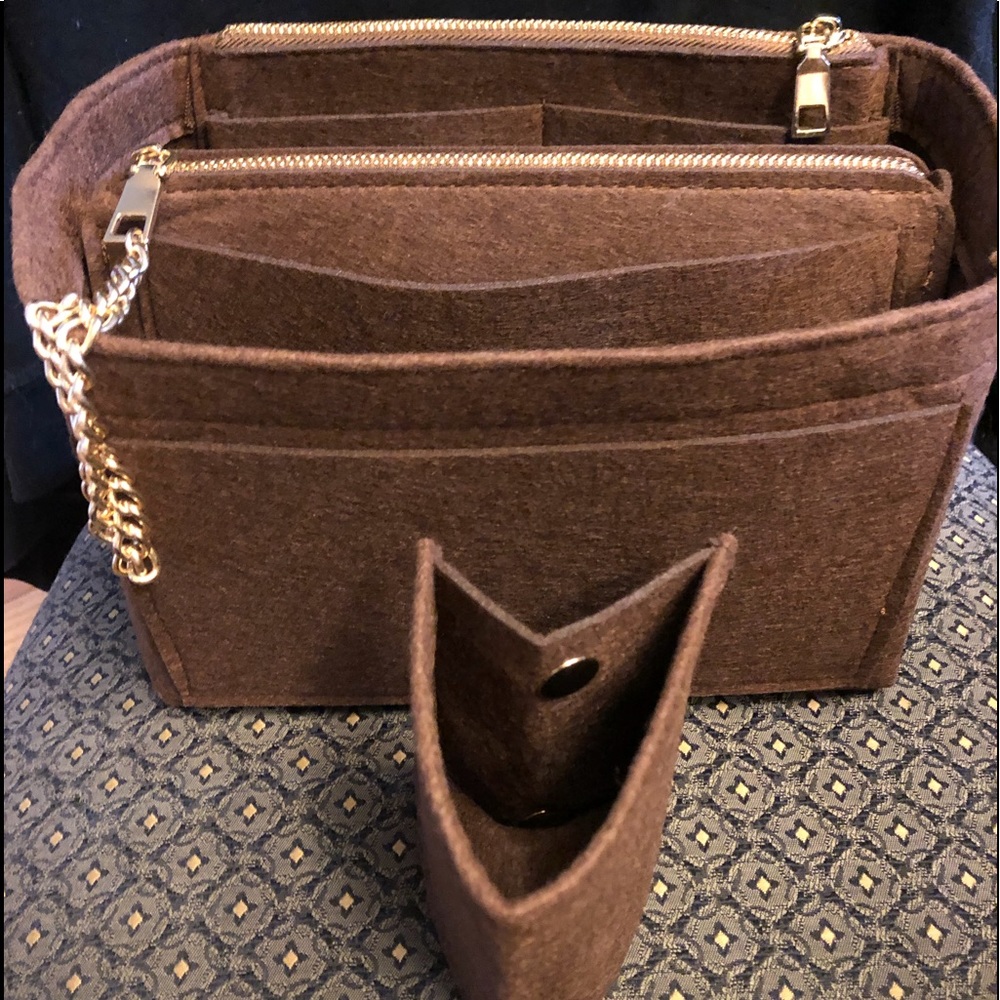 Purse tote medium insert organizer+2 zipper pockets premium insert brown